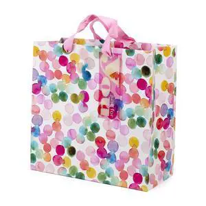 10" Large Square Gift Bag (Watercolor Dots, Just for You) for Birthdays, Mothers Day, Easter, Graduations, Retirements and More | Rainbow Polka Dots, Pink Ribbon Handles, Matching Tag, FSC Certified 10" Large Square Gift Bag (Watercolor Dots, Just for You) for Birthdays, Mothers Day, Easter, Graduations, Retirements and More | Rainbow Polka Dots, Pink Ribbon Handles, Matching Tag, FSC Certified