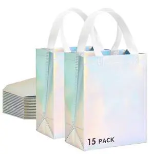 Iridescent Glossy Gift Bags 15 Pcs 8x4x10 Inch with Handles | Holographic Bags are Reusable and Sturdy, Great for Birthday, Wedding, Bachelorette Party, Corporate Gift, Goodie and Holiday Iridescent Glossy Gift Bags 15 Pcs 8x4x10 Inch with Handles | Holographic Bags are Reusable and Sturdy, Great for Birthday, Wedding, Bachelorette Party, Corporate Gift, Goodie and Holiday