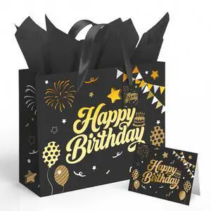 13 Black Birthday Gift Bag with Tissue Paper and Greeting Card | Happy Birthday Gift Bags for Party, Hot Foil Stamping Design Gift Wrap Bags Decor for Men, Women and Kids, 1 PCS, Medium Size 13 Black Birthday Gift Bag with Tissue Paper and Greeting Card | Happy Birthday Gift Bags for Party, Hot Foil Stamping Design Gift Wrap Bags Decor for Men, Women and Kids, 1 PCS, Medium Size