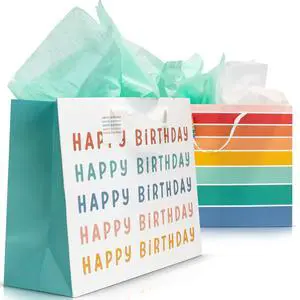 Beautiful Birthday Gift Bags Set of 2 with Tissue Paper, Cards & Stickers | Reusable Large 16" Bags with Handles - Perfect for Presents at Weddings, Mothers Day or Any Other Occasion Beautiful Birthday Gift Bags Set of 2 with Tissue Paper, Cards & Stickers | Reusable Large 16" Bags with Handles - Perfect for Presents at Weddings, Mothers Day or Any Other Occasion
