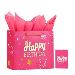 13" Birthday Gift Bag with Tissue Paper & Card(1 Pack Pink Gold) | Foil Stamping Gift Bags, Starry Sky Gift Bags, Happy Birthday Gift Bag for Men Women,Gift Bag Medium size 13" Birthday Gift Bag with Tissue Paper & Card(1 Pack Pink Gold) | Foil Stamping Gift Bags, Starry Sky Gift Bags, Happy Birthday Gift Bag for Men Women,Gift Bag Medium size