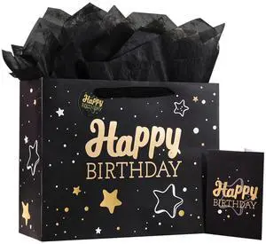 13" Birthday Gift Bag with Tissue Paper & Card(1 Pack Black Gold) | Foil Stamping Gift Bags, Starry Sky Gift Bags, Happy Birthday Gift Bag for Men Women,Gift Bag Medium size 13" Birthday Gift Bag with Tissue Paper & Card(1 Pack Black Gold) | Foil Stamping Gift Bags, Starry Sky Gift Bags, Happy Birthday Gift Bag for Men Women,Gift Bag Medium size