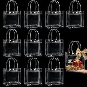 Clear Gift Bags with Handles - Party Favor Candy Bags Transparent | 10 Plastic Goodie Bags, bolsitas for Valentines, Mother's Day, Christmas, Baby Shower, Wedding, Birthday, Mini 5.9'' x 6.3'' Clear Gift Bags with Handles - Party Favor Candy Bags Transparent | 10 Plastic Goodie Bags, bolsitas for Valentines, Mother's Day, Christmas, Baby Shower, Wedding, Birthday, Mini 5.9'' x 6.3''