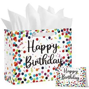 13" Large Birthday Gift Paper Bags with Tissue Paper and Card, Happy Birthday Dots Streamers Gift Paper Bag for Men Women Kids Birthday,1Pcs 13" Large Birthday Gift Paper Bags with Tissue Paper and Card, Happy Birthday Dots Streamers Gift Paper Bag for Men Women Kids Birthday,1Pcs