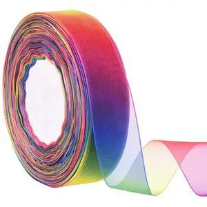 Rainbow Sheer Organza Chiffon Ribbon for Gift Wrapping, Crafts, Party Decoration, 50 Yards (1 Inch) Rainbow Sheer Organza Chiffon Ribbon for Gift Wrapping, Crafts, Party Decoration, 50 Yards (1 Inch)