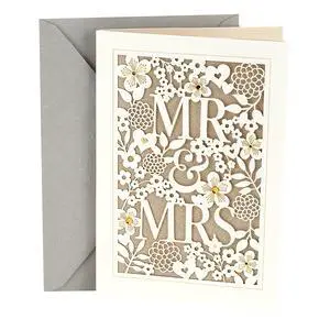 Wedding Card (Mr. & Mrs.) | Die-cut Floral and Heart Pattern, Glittery Gold Backdrop, Envelope Included, High Quality Paper, Card Measures 5.8" X 8.3" Wedding Card (Mr. & Mrs.) | Die-cut Floral and Heart Pattern, Glittery Gold Backdrop, Envelope Included, High Quality Paper, Card Measures 5.8" X 8.3"