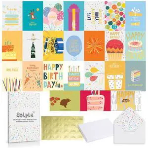 24 Pack Unique Gold Foil Birthday Cards with Envelopes & Stickers | 4x6 Inches Blank Happy Birthday Cards Assortment in Bulk for Family, Kids, Friends, Work & Office Celebrations. 24 Pack Unique Gold Foil Birthday Cards with Envelopes & Stickers | 4x6 Inches Blank Happy Birthday Cards Assortment in Bulk for Family, Kids, Friends, Work & Office Celebrations.