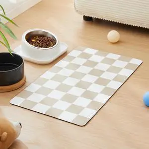 Checkered Dog Feeding Mat, Absorbent Mats for Dog Food and Water Bowl, Dispenser, Retro Aesthetic Khaki Beige Checkerboard Pet Placemat for Dogs, Cats, Puppy Accessories, 12" X 19 Checkered Dog Feeding Mat, Absorbent Mats for Dog Food and Water Bowl, Dispenser, Retro Aesthetic Khaki Beige Checkerboard Pet Placemat for Dogs, Cats, Puppy Accessories, 12" X 19