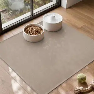 Pet Feeding Mat, Absorbent Dog Food Mat, Quick Dry Pet Bowl Mat with Non-Slip PU Backing, Keep Floor Clean from Water&Food Spills, Machine Washable Cat Food Placemat, 20"x20", Beige Pet Feeding Mat, Absorbent Dog Food Mat, Quick Dry Pet Bowl Mat with Non-Slip PU Backing, Keep Floor Clean from Water&Food Spills, Machine Washable Cat Food Placemat, 20"x20", Beige