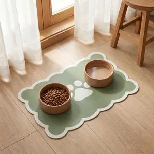 Absorbent Pet Feeding Mat Thickened Leak-Proof Dog Cat Bowl Mat | Scalloped Leather Pet Mat Fast Dry Rubber Back Non-Slip Placemat, 12" x 20", Sage Green Absorbent Pet Feeding Mat Thickened Leak-Proof Dog Cat Bowl Mat | Scalloped Leather Pet Mat Fast Dry Rubber Back Non-Slip Placemat, 12" x 20", Sage Green