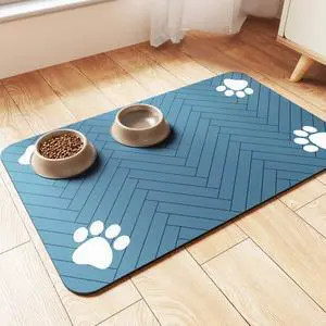 Pet Feeding Mat-Absorbent Pet Placemat for Food and Water Bowl, with Waterproof Rubber Backing, Quick Dry Water Dispenser Mat for Dog and Cat (20"x12", Blue) Pet Feeding Mat-Absorbent Pet Placemat for Food and Water Bowl, with Waterproof Rubber Backing, Quick Dry Water Dispenser Mat for Dog and Cat (20"x12", Blue)