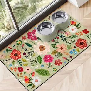 Absorbent Quick Dry Pet Food Mat for Dogs and Cats - Eco-Friendly Bowl Mat for Food and Water Dispenser - 12"x20" Floor Accessory Absorbent Quick Dry Pet Food Mat for Dogs and Cats - Eco-Friendly Bowl Mat for Food and Water Dispenser - 12"x20" Floor Accessory
