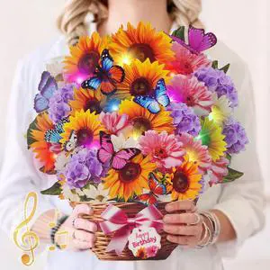 Birthday Card with MUSIC LIGHTS, Pop Up Sunflower Bouquet For Women | 10 Inch Life Size, Play Birthday Song, Lights Dance, 3D Paper Forever Flower, Musical Birthday Cards Gift For Mom Wife Birthday Card with MUSIC LIGHTS, Pop Up Sunflower Bouquet For Women | 10 Inch Life Size, Play Birthday Song, Lights Dance, 3D Paper Forever Flower, Musical Birthday Cards Gift For Mom Wife
