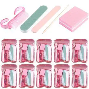 Disposable Manicure Kit Mini Nail Files Buffers Handle Grip Brush | Basics 5PCS Nail Kit with Orange Wood Stick Individually-Packed Pedicure Set for Fingernails Toenails Salon Supplies 10 Packs Disposable Manicure Kit Mini Nail Files Buffers Handle Grip Brush | Basics 5PCS Nail Kit with Orange Wood Stick Individually-Packed Pedicure Set for Fingernails Toenails Salon Supplies 10 Packs