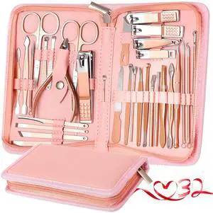 Manicure Set Pedicure Kit Womens Nail Clippers Set 32 in 1 Professional Grooming Care Tools Nail Kit Including Facial, Fingernails and Toenails Care with Travel Case Women (Rose Pink_32 in 1) Manicure Set Pedicure Kit Womens Nail Clippers Set 32 in 1 Professional Grooming Care Tools Nail Kit Including Facial, Fingernails and Toenails Care with Travel Case Women (Rose Pink_32 in 1)