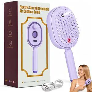 Electric Spray Air Cushion Massage Comb, 5-in-1 Rechargeable Mist Hair Brush with 10ml Refillable Reservoir, One-Press Self-Cleaning Detangling Brush for Dry, Frizzy, Curly & Thick Hair (Purple) Electric Spray Air Cushion Massage Comb, 5-in-1 Rechargeable Mist Hair Brush with 10ml Refillable Reservoir, One-Press Self-Cleaning Detangling Brush for Dry, Frizzy, Curly & Thick Hair (Purple)