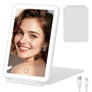 2000mAh Rechargeable Travel Makeup Mirror with Light | Portable Makeup Mirror With 3-Color Lighting, Dimmable Touch Screen, Tabletop LED Folding Cosmetic Compact Vanity Mirror 2000mAh Rechargeable Travel Makeup Mirror with Light | Portable Makeup Mirror With 3-Color Lighting, Dimmable Touch Screen, Tabletop LED Folding Cosmetic Compact Vanity Mirror