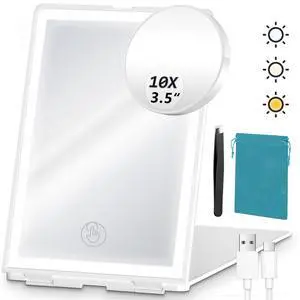 Travel Makeup Mirror with Lights Valentines Day Gifts for Girlfriend, Wife, Birthday Gifts Rechargeable Portable Folding Compact LED Mirror Set with Tweezer 3 Color Light Modes Travel Makeup Mirror with Lights Valentines Day Gifts for Girlfriend, Wife, Birthday Gifts Rechargeable Portable Folding Compact LED Mirror Set with Tweezer 3 Color Light Modes