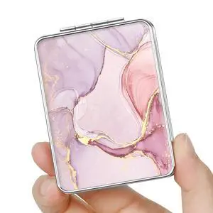 Pocket Mirror, Small Travel Mirror with Magnification, Portable Double-Sided Magnifying Cosmetic Mirror for Daily (Pink Marble) Pocket Mirror, Small Travel Mirror with Magnification, Portable Double-Sided Magnifying Cosmetic Mirror for Daily (Pink Marble)