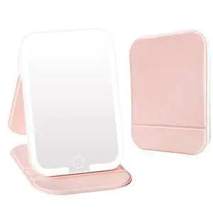 Rechargeable Travel Mirror with Light, LED Makeup Mirror with Lights, Portable Vanity Mirror with 3 Color Lighting, Touch Dimmable Lighted Cosmetic Mirror, Travel Essentials for Women (Pink) Rechargeable Travel Mirror with Light, LED Makeup Mirror with Lights, Portable Vanity Mirror with 3 Color Lighting, Touch Dimmable Lighted Cosmetic Mirror, Travel Essentials for Women (Pink)