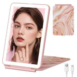 2000mAh Rechargeable Travel Makeup Mirror with Light | Portable Makeup Mirror With 3-Color Lighting, Dimmable Touch Screen, Tabletop LED Folding Cosmetic Compact Vanity Mirror 2000mAh Rechargeable Travel Makeup Mirror with Light | Portable Makeup Mirror With 3-Color Lighting, Dimmable Touch Screen, Tabletop LED Folding Cosmetic Compact Vanity Mirror