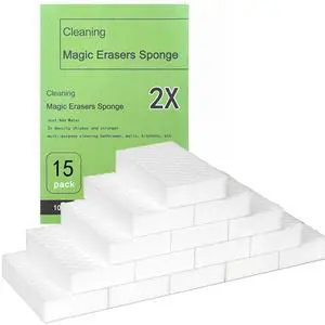 15 Pack Magic Sponges, Extra 2X Density, Heavy Duty Cleaning Sponges for Kitchen, Bathroom, Wall, Melamine Foam Pads for Tough Stains, No Scratching 15 Pack Magic Sponges, Extra 2X Density, Heavy Duty Cleaning Sponges for Kitchen, Bathroom, Wall, Melamine Foam Pads for Tough Stains, No Scratching