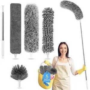Microfiber Feather Duster 5-in-1 Kit, Dusters for Cleaning, Duster with Extension Pole 100 Inches, Cobweb Duster, Microfiber Dusters for High Ceilings and Fans, Blinds, Cars and Furniture Microfiber Feather Duster 5-in-1 Kit, Dusters for Cleaning, Duster with Extension Pole 100 Inches, Cobweb Duster, Microfiber Dusters for High Ceilings and Fans, Blinds, Cars and Furniture