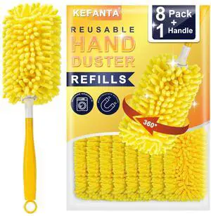 Reusable Duster Refill for Swiffer, 8Pcs with 1 Handle | 360° Heavy Duty Duster Refills , Washable Microfiber Dusters for Cleaning Reusable Duster Refill for Swiffer, 8Pcs with 1 Handle | 360° Heavy Duty Duster Refills , Washable Microfiber Dusters for Cleaning