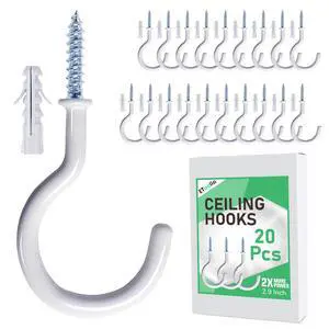 20 Pcs Ceiling Hooks for Hanging Plants 2.9" White Vinyl Coated | Heavy Duty, Rust Proof, Hanging Hooks For Christmas Lights, Cups, Decors, Screw in Plant Hanger Hook, Indoor, Outdoor 20 Pcs Ceiling Hooks for Hanging Plants 2.9" White Vinyl Coated | Heavy Duty, Rust Proof, Hanging Hooks For Christmas Lights, Cups, Decors, Screw in Plant Hanger Hook, Indoor, Outdoor