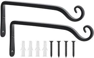 Wall Hooks for Hanging Plants 10 Inch - 2 Pack Heavy Duty Metal Plant Brackets, Holds 48 lbs, Rust Resistant Black L-Shape Hooks for Indoor Outdoor Decor Wall Hooks for Hanging Plants 10 Inch - 2 Pack Heavy Duty Metal Plant Brackets, Holds 48 lbs, Rust Resistant Black L-Shape Hooks for Indoor Outdoor Decor