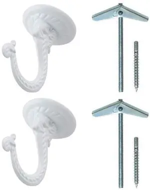 Ceiling Swag Hook 2 Pack with Mounting Hardware - 1 1/2 Heavy Duty Swag Hooks for Hanging Planter, Ceiling or Extender Chains - Easy Install with Screws/Brackets (White) Ceiling Swag Hook 2 Pack with Mounting Hardware - 1 1/2 Heavy Duty Swag Hooks for Hanging Planter, Ceiling or Extender Chains - Easy Install with Screws/Brackets (White)