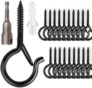36 PCS Q-Hanger Hooks with Safety Buckle, Windproof Screw Hooks | for Outdoor String Lights Hanging Christmas Patio Lights, Plants, Cup Eye Hooks Mount on Wall Ceiling Wood Fence Deck, Black 36 PCS Q-Hanger Hooks with Safety Buckle, Windproof Screw Hooks | for Outdoor String Lights Hanging Christmas Patio Lights, Plants, Cup Eye Hooks Mount on Wall Ceiling Wood Fence Deck, Black