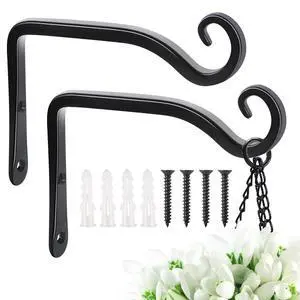 Heavy Duty Plant Hooks - 2 Pack 6 Inch Wall Mounted Hanging Brackets, 44lb Capacity Steel Plant Hangers for Bird Feeders, Baskets, Wind Chimes - Black Heavy Duty Plant Hooks - 2 Pack 6 Inch Wall Mounted Hanging Brackets, 44lb Capacity Steel Plant Hangers for Bird Feeders, Baskets, Wind Chimes - Black