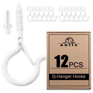 Q Hanger Ceiling Screw Hooks for Hanging Outdoor String Light, Plants | 2.2 Inches Windproof Cup Eye Hooks with Safety Buckle for Hanging Basket Patio Christmas Lights, White, 12 PCS Q Hanger Ceiling Screw Hooks for Hanging Outdoor String Light, Plants | 2.2 Inches Windproof Cup Eye Hooks with Safety Buckle for Hanging Basket Patio Christmas Lights, White, 12 PCS