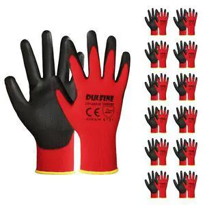 Safety Work Gloves for Men & Women 12 Pairs, PU Coated Red L | Seamless Knit, Smooth Grip on Palm & Fingers, Ideal for General Duty Work, Landscaping, Mechanic, Warehouse, Construction Safety Work Gloves for Men & Women 12 Pairs, PU Coated Red L | Seamless Knit, Smooth Grip on Palm & Fingers, Ideal for General Duty Work, Landscaping, Mechanic, Warehouse, Construction