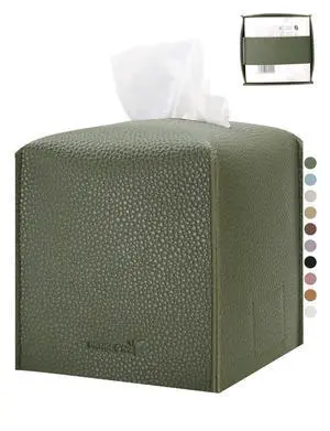 Tissue Box Cover 5X5X5'' PU Leather Tissue Holder Square Tissue Cube Box Organizer for Bathroom Vanity Countertop, Car, Night Stands, Office, Home, Kitchen (1Pack, Dark Green) Tissue Box Cover 5X5X5'' PU Leather Tissue Holder Square Tissue Cube Box Organizer for Bathroom Vanity Countertop, Car, Night Stands, Office, Home, Kitchen (1Pack, Dark Green)