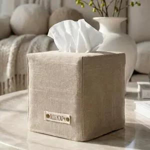 Stylish Tissue Box Cover - Beige Linen Holder for Square Tissue Boxes | Instantly Conceals the Ugly Cardboard for a Clean Look - The Perfect Cube for Any Bathroom or Home Stylish Tissue Box Cover - Beige Linen Holder for Square Tissue Boxes | Instantly Conceals the Ugly Cardboard for a Clean Look - The Perfect Cube for Any Bathroom or Home