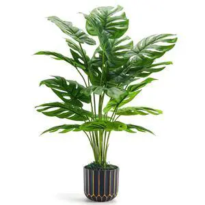28" Fake Plants, Monstera Plant in Black Gold Pot for Home Decor | Artificial plants indoor add refined tropical greenery to modern offices, elegant entryways, reception areas and house decor 28" Fake Plants, Monstera Plant in Black Gold Pot for Home Decor | Artificial plants indoor add refined tropical greenery to modern offices, elegant entryways, reception areas and house decor