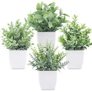 4 Pack 7" Mini Fake Plants, Artificial Plants for Bathroom Decor | Frosted eucalyptus look, easy-care artificial greenery, for desk shelf windowsill office tabletop dorm and classroom decor 4 Pack 7" Mini Fake Plants, Artificial Plants for Bathroom Decor | Frosted eucalyptus look, easy-care artificial greenery, for desk shelf windowsill office tabletop dorm and classroom decor
