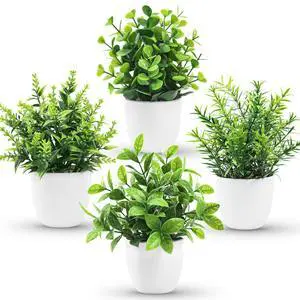 4 Pack Faux Plants Indoor Small Fake Plants for Bathroom Decor | Fluffy Pretty look for shelves desktops windowsills offices decor, fade-resistant and safe for pets (no soil or pollen) 4 Pack Faux Plants Indoor Small Fake Plants for Bathroom Decor | Fluffy Pretty look for shelves desktops windowsills offices decor, fade-resistant and safe for pets (no soil or pollen)