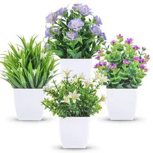 4 Pack Small Fake Plants with Flowers, Spring Home Bathroom Decor | UV-resistant artificial flowers, varied spring flower styles, for desk shelf bathroom kitchen farmhouse and classroom decor 4 Pack Small Fake Plants with Flowers, Spring Home Bathroom Decor | UV-resistant artificial flowers, varied spring flower styles, for desk shelf bathroom kitchen farmhouse and classroom decor