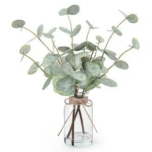 Artificial Eucalyptus Stems in Glass Vase with Faux Water, 13.5" Fake Plants for Home Decor, Coffee Table Centerpieces, Office, Bathroom & Farmhouse Weddings - Faux Greenery Plants Decorations Artificial Eucalyptus Stems in Glass Vase with Faux Water, 13.5" Fake Plants for Home Decor, Coffee Table Centerpieces, Office, Bathroom & Farmhouse Weddings - Faux Greenery Plants Decorations