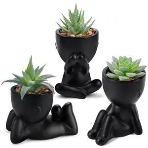 3 Pack Fake Plants in Black Pots for Bathroom Living Room Decor | Unique black human-shaped potcute fake succulents plantsperfect for black desk shelf bedroom halloween decorfresh all year 3 Pack Fake Plants in Black Pots for Bathroom Living Room Decor | Unique black human-shaped potcute fake succulents plantsperfect for black desk shelf bedroom halloween decorfresh all year