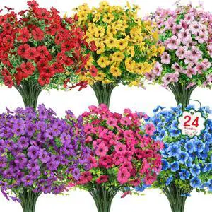 24 Pcs Artificial Flowers for Outdoors Decorations, Multicolor | Colorful lifelike flowers, UV resistant, faux plastic plants, for garden porch window table vase home indoor outdoor decor 24 Pcs Artificial Flowers for Outdoors Decorations, Multicolor | Colorful lifelike flowers, UV resistant, faux plastic plants, for garden porch window table vase home indoor outdoor decor