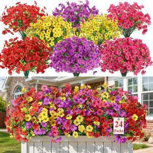 24 Bundles Artificial Daisy Flowers UV Resistant for Outdoor Decor | Silk & Plastic, Spring Faux Plants Greenery, Bendable Stems, for Porch Patio Hanging Window Planter Yard Outside, 4 Colors 24 Bundles Artificial Daisy Flowers UV Resistant for Outdoor Decor | Silk & Plastic, Spring Faux Plants Greenery, Bendable Stems, for Porch Patio Hanging Window Planter Yard Outside, 4 Colors