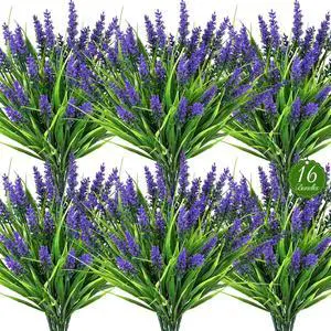 16PCS Artificial Flowers for Outdoors, Fake Lavender Plant, Purple | UV Resistant Fake Plants, Plastic, Filler for Hanging Baskets, Window Boxes & Planters, Porch, Patio Outdoor Decor 16PCS Artificial Flowers for Outdoors, Fake Lavender Plant, Purple | UV Resistant Fake Plants, Plastic, Filler for Hanging Baskets, Window Boxes & Planters, Porch, Patio Outdoor Decor