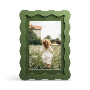 4x6 Picture Frame with Mat for 3.5x5, Wavy Edge Wooden Real Glass Photo Frame for Tabletop and Wall Hanging, Green, 1 Pack 4x6 Picture Frame with Mat for 3.5x5, Wavy Edge Wooden Real Glass Photo Frame for Tabletop and Wall Hanging, Green, 1 Pack