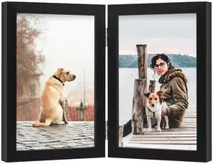 4x6 Double Picture Frame Black Wooden Hinged Photo Frame | Tabletop or Desktop Display Vertically, for Christmas Mother's Day Father's Day birthday 4x6 Double Picture Frame Black Wooden Hinged Photo Frame | Tabletop or Desktop Display Vertically, for Christmas Mother's Day Father's Day birthday