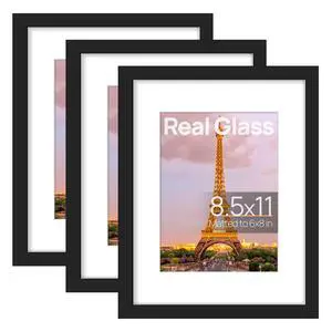 8.5 by 11 Picture Frame, Gallery Glass Photo Frames, 3Pcs, Black | Fit 6x8 with Mat and 8.5 x 11 Photos, Gift for Christmas, Wall Decor and Table Display for Living Room, Hallway, Gallery 8.5 by 11 Picture Frame, Gallery Glass Photo Frames, 3Pcs, Black | Fit 6x8 with Mat and 8.5 x 11 Photos, Gift for Christmas, Wall Decor and Table Display for Living Room, Hallway, Gallery