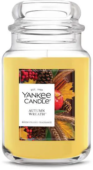 Autumn Wreath, Thanksgiving Scented Candle, 22oz Large Jar with up to 150 Hour Burn Time, Giftable Autumn Wreath, Thanksgiving Scented Candle, 22oz Large Jar with up to 150 Hour Burn Time, Giftable